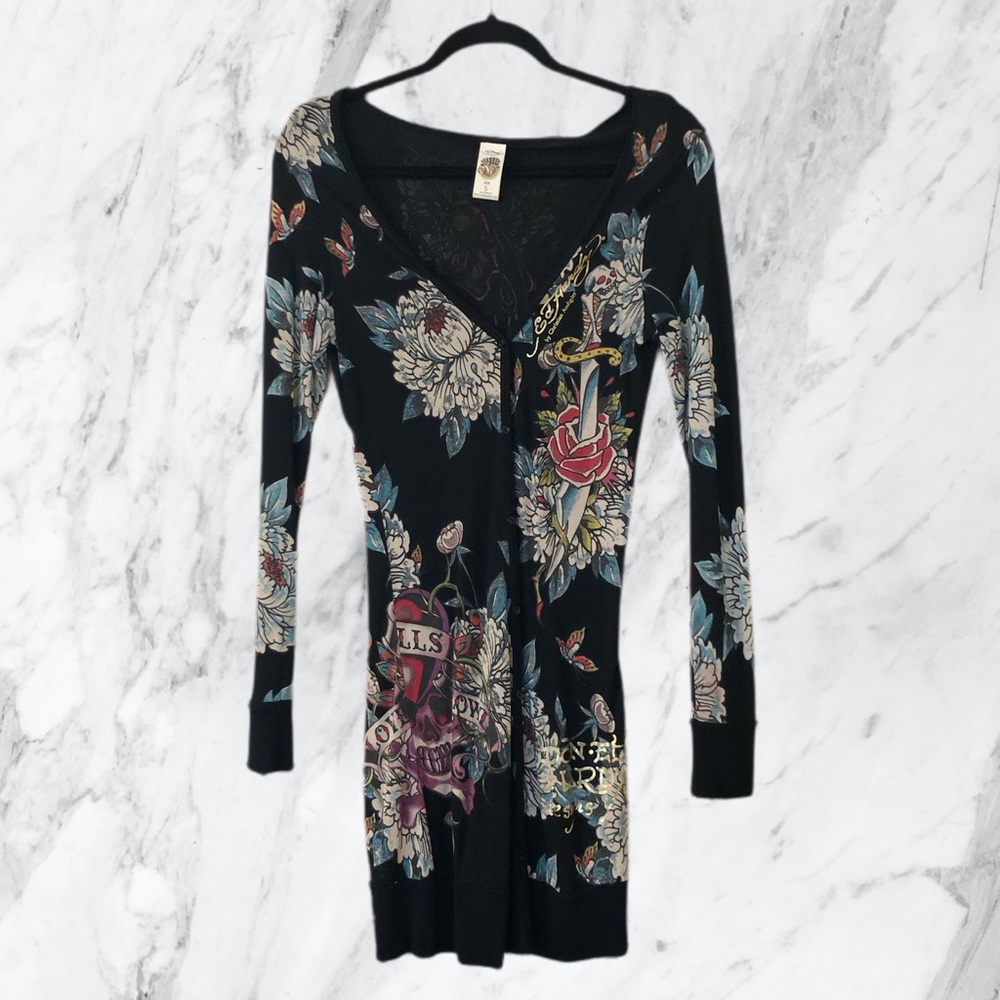 Ed Hardy Black Floral Cardigan